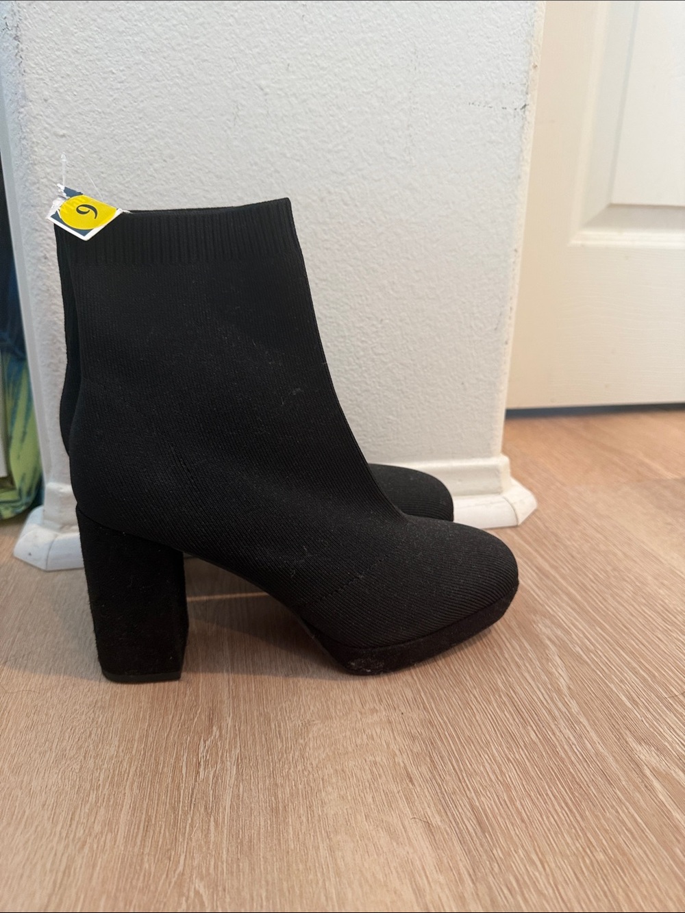 Black Stretch Sock Booties with Block Heel - Women